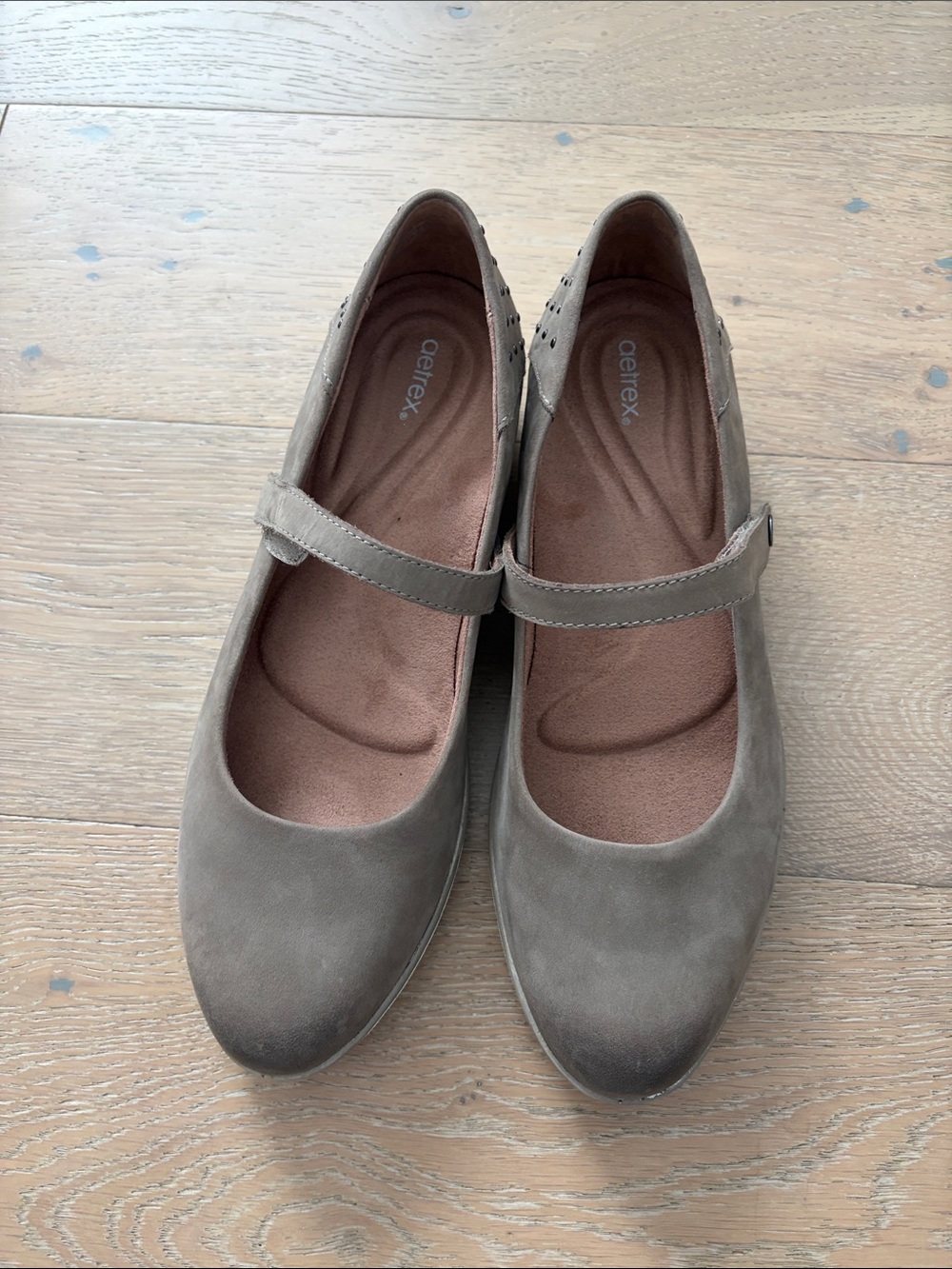 Aetrex Taupe Mary Jane Flats with Strap